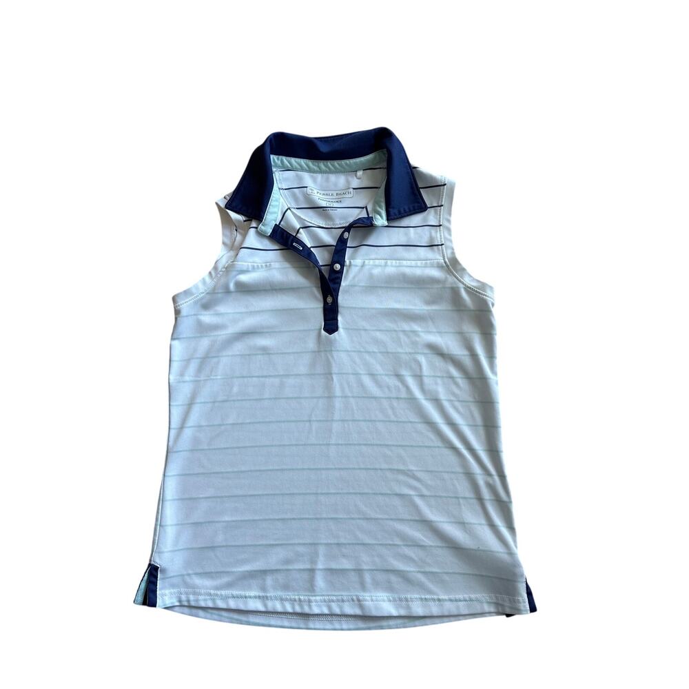 Pebble Beach Performance Stripe Sleeveless Golf Polo Medium